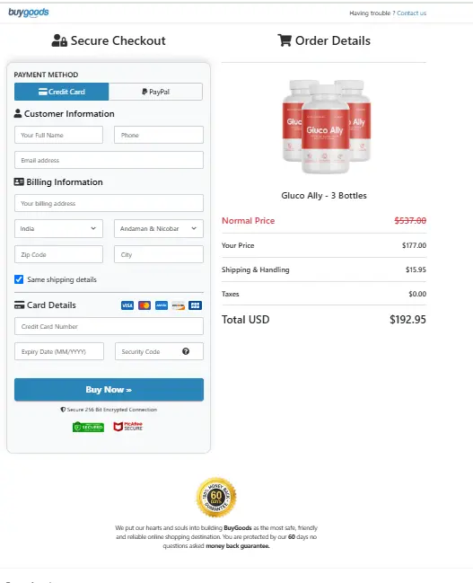 gluco ally- Order Page